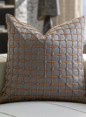 设计师软装20056抱枕轻奢现代样装板房枕灰色橘色手织工编靠垫饰