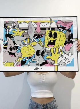 Broo卧sCKN珍画藏版2025新款装饰画海绵宝宝挂潮流儿童房间室画壁