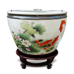 中式陶瓷水大鱼缸养鱼客锦鲤地缸缸家ASU用厅落地荷花养金盆鱼缸