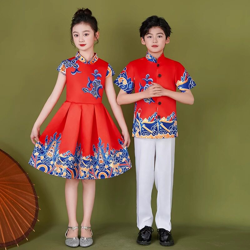 儿童合唱演出服小学生诗歌朗诵比赛幼儿园男女童中国风主持人礼服图片