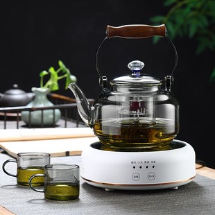 围炉煮茶壶透黑提梁壶玻璃电陶炉煮茶器炭火炉烧水蒸煮一体泡茶壶