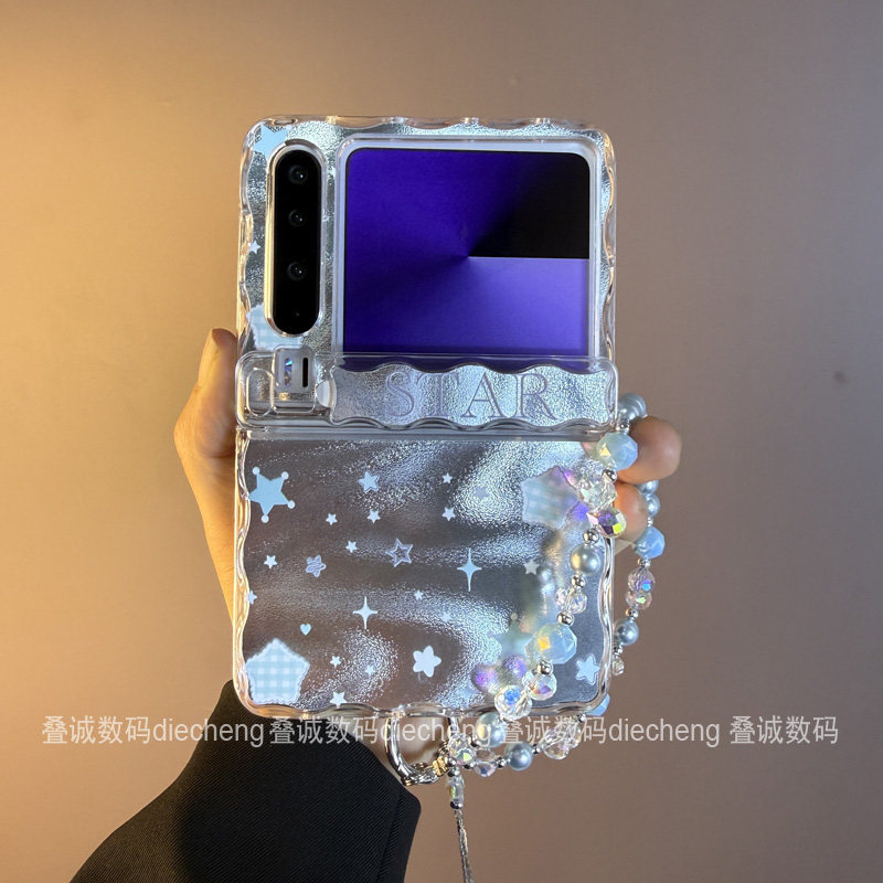 银色星星亮面适用华为puarx手机壳典藏版pocket2小米mixflip保护壳折叠屏oppn3flip三星zflip7/6/5个性创意