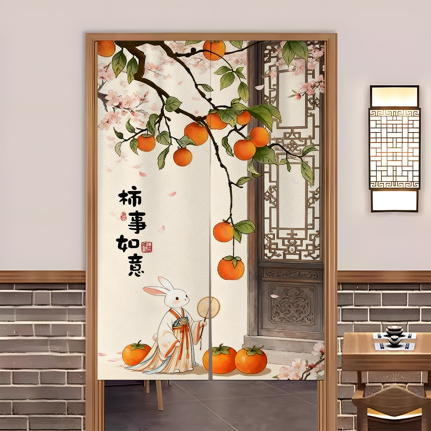 新中式门帘隔断帘家用厨房防油烟卧室半帘卫生间遮挡布帘子免打孔