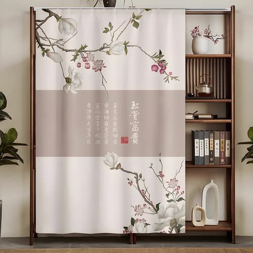 中式书柜防尘帘子开放式书架无门柜子遮挡帘免打孔布帘置物架拉帘