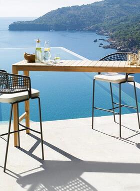 户外台藤编桌椅椅庭院三RIJ酒吧餐厅吧露天餐椅室外阳高脚椅组合