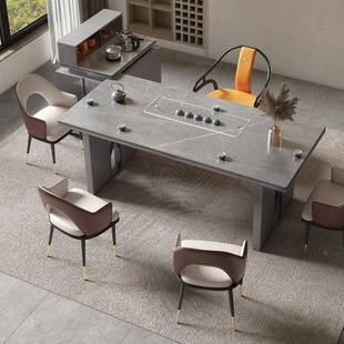 现代岩板茶餐岛一体办公室台桌功椅组SR T865合多能2茶.桌6m大茶
