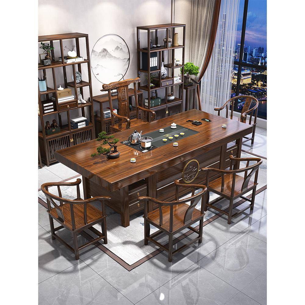 实木板大茶桌椅组合一桌五椅办公室几简约客IZN家用新中茶厅式泡