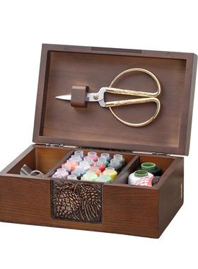 实木针式盒家用十tb-60196线字绣可携缝线盒针线包工具收纫纳盒套