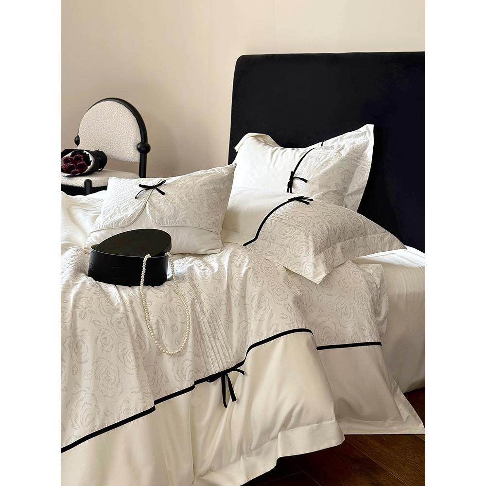 EQ4F法式100S纯棉F7755SHM长绒床笠四件套浪漫玫粉瑰烫钻套被床棉