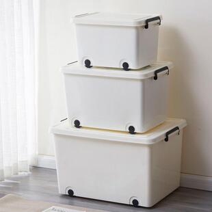 收纳箱白色塑料厚衣无品牌/物被号子整理箱储物箱带轮子带盖特大