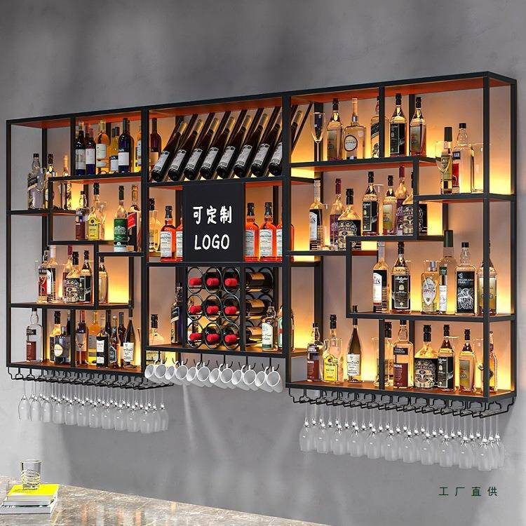 酒吧吧台示酒架酒柜靠墙挂酒墙式工WGV业风铁展柜餐厅红架子艺置