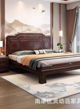 新中式南厚美紫檀木实木床双人WMX床清仿古雕卧花1.8明m主榫卯加