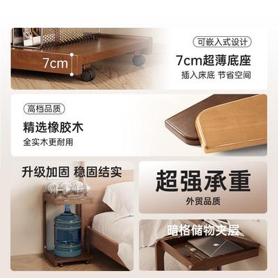 中古风可移动升降边几茶几床头沙发侧边柜实木创意支架卧室小桌子