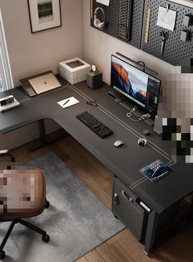 桌腿转降角电动升四桌L型皮面实木电竞书家用电脑桌办99337公桌