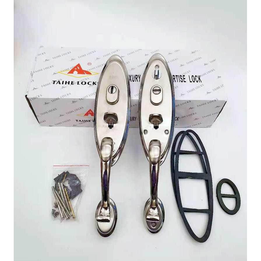 老式罗普斯弯金304防不锈钢盗门UTV锁把把手指压按钮大门锁面板