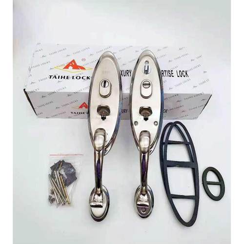 老式罗普斯弯金304防不锈钢盗门UTV锁把把手指压按钮大门锁面板