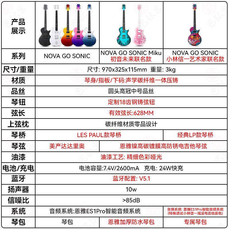 YA恩雅Nova*门GoSoEnic系列智能电吉他碳纤维初学者入专N用女生