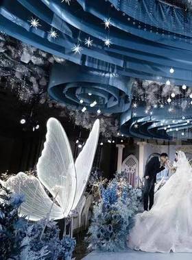 婚庆道具发光蝴蝶翅膀挂件PTSM吊台装饰婚礼台吊灯T铁艺路顶舞引