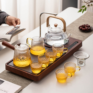 家用玻璃茶壶烧水小茶台 电陶炉煮茶器抽水茶盘一体全自动茶具套装