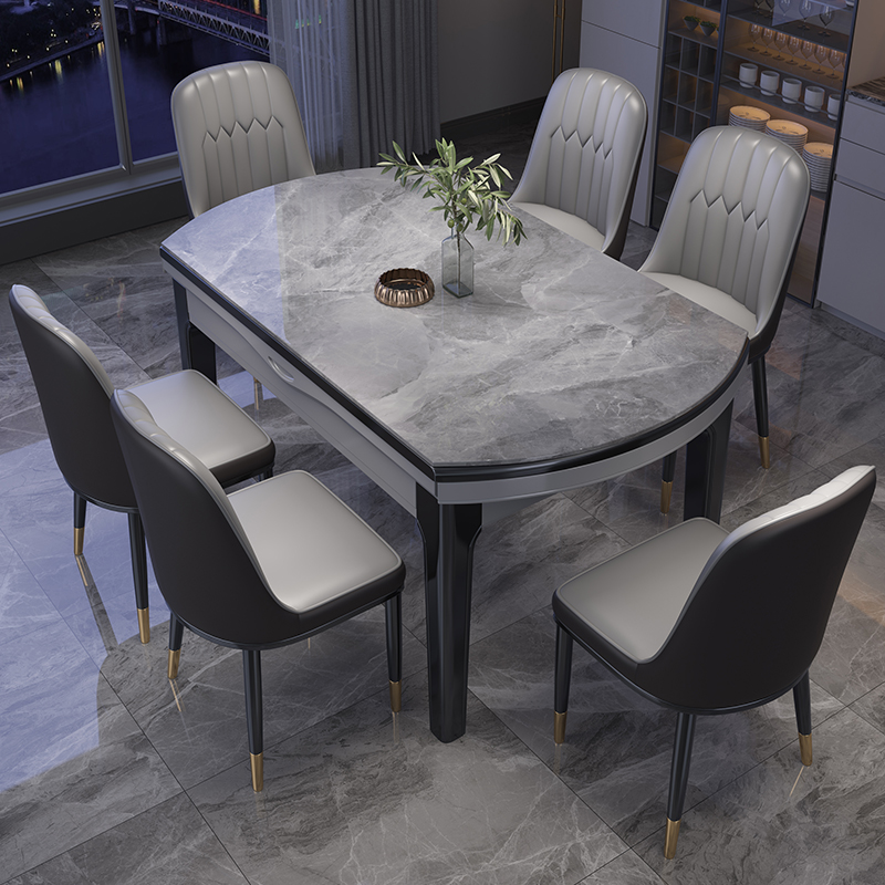 餐桌椅可变圆桌多功能伸缩t岩板实木轻奢高端家用现代简约2023新