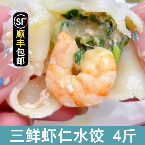 三鲜虾仁水饺手工饺子韭菜鲜肉纯猪肉大葱茴香水饺速冻半成品蒸饺