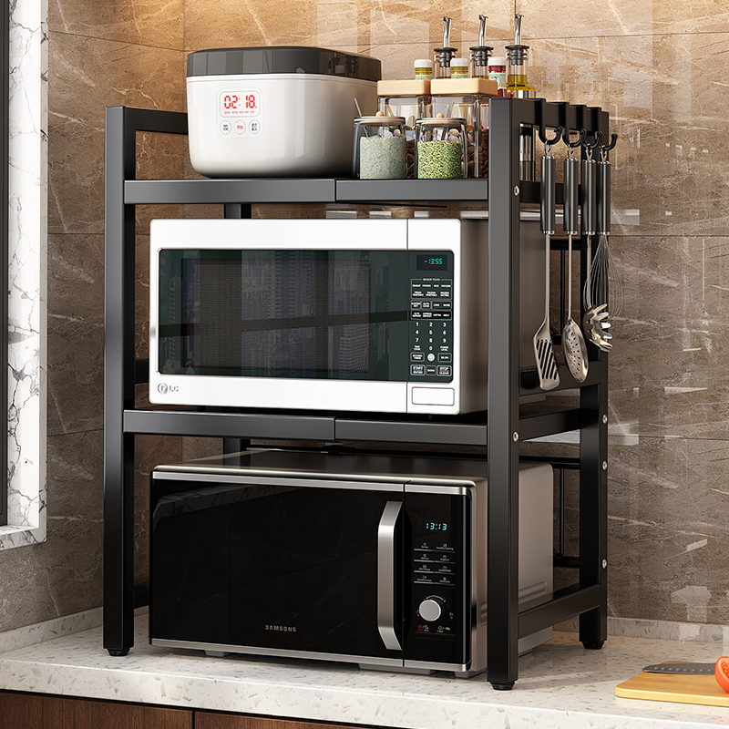 多功能微波炉架子置物架台面收纳支架可伸缩家用烤箱双层整体橱柜