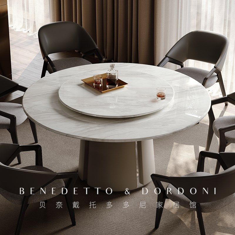 意式轻奢餐桌椅组合大理石极简圆桌转盘家用小户型设计师圆形桌子,住宅家具,大理石餐桌,淘宝优惠券,粉丝福利购,淘宝优惠卷