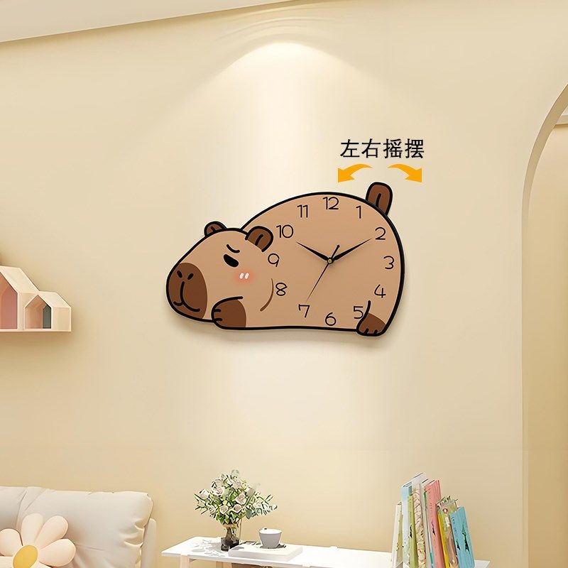 卡皮巴拉可爱钟表挂钟客厅创意时钟挂墙摇摆静音挂表万年历石英钟,家居饰品,挂钟,淘宝优惠券,粉丝福利购,淘宝优惠卷
