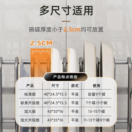 厨房不锈钢碗架沥水架置物架家用单层台式滤水碗碟架放碗筷收纳架