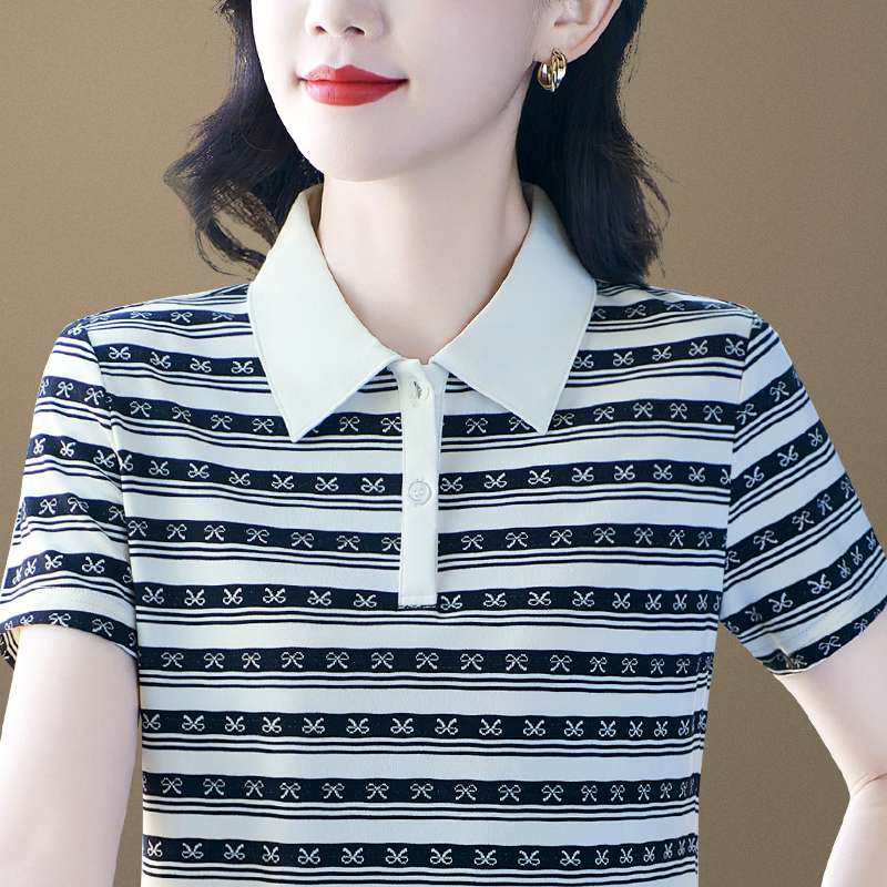 纯棉短袖T恤女士夏季2025新款洋气减龄POLO衫时尚妈妈装半袖体恤