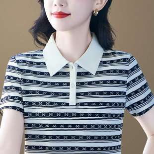 妈妈装 洋气减龄POLO衫 时尚 体恤 半袖 T恤女士夏季 纯棉短袖 2025新款