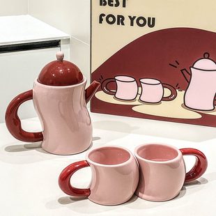 陶瓷茶杯茶壶茶具喝水杯子高颜值设计感家用客厅待客水杯 水具套装