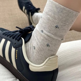 秋日温柔小碎花纯棉袜子女中筒袜miu系复古清冷风无骨百搭堆堆袜