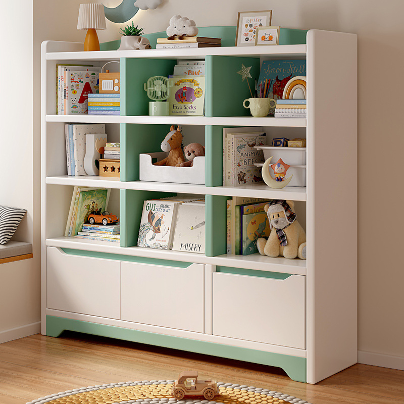 儿童木书柜书架落地置物架储物柜一体靠墙小学生家用玩具收纳柜