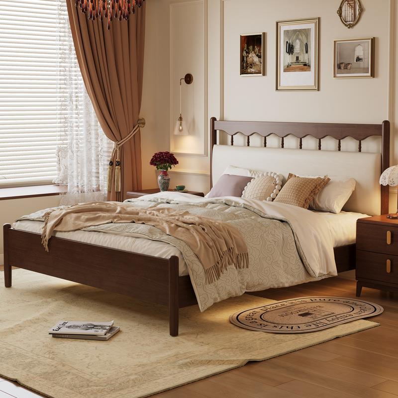 美式复古人床实木床温莎床44440北欧家奶油风主双卧软包木质全中