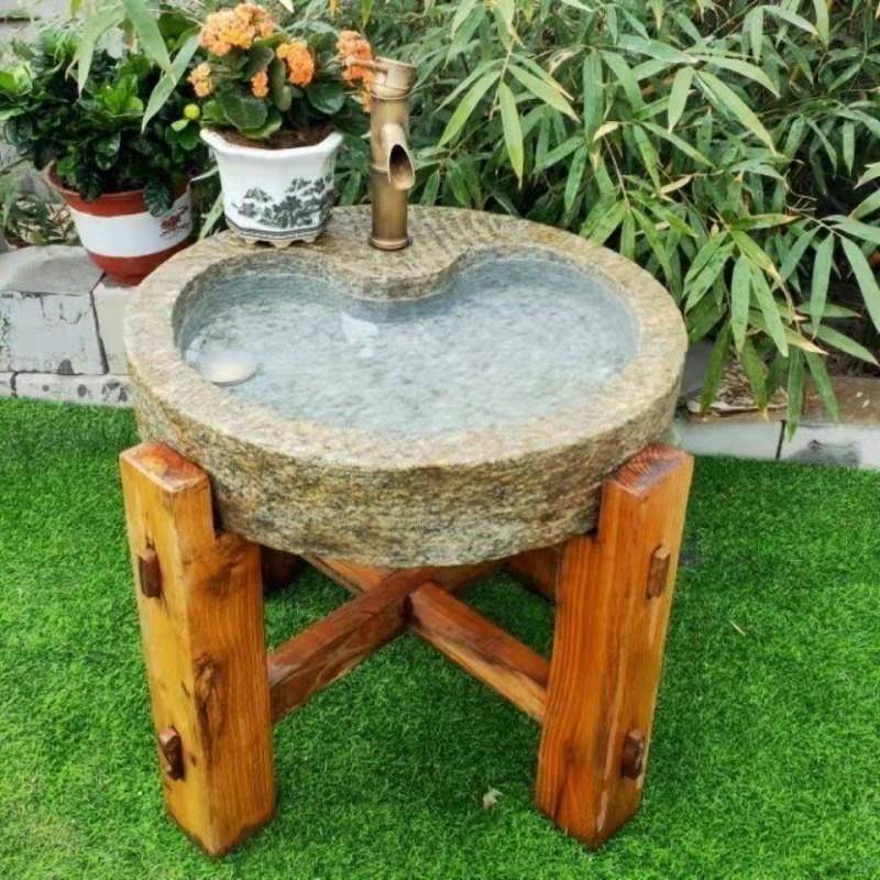 老石磨洗手盆摆件家用仿古洗手池复古风别墅庭院石磨洗手盆摆件