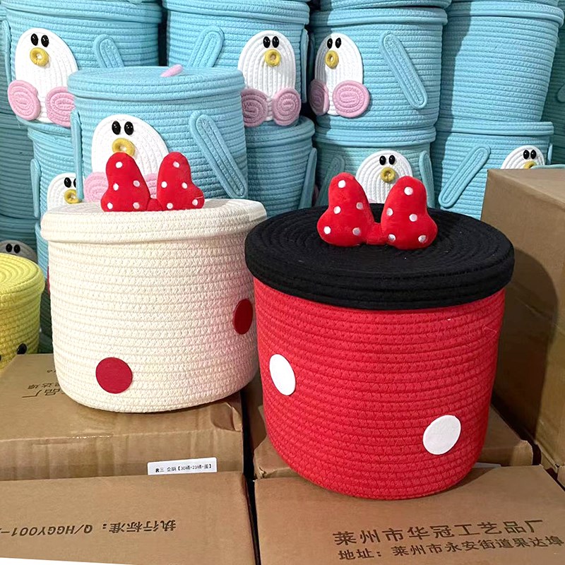 波点公主桌面收纳盒礼物带盖蝴蝶结棉线编织收纳筐化妆品宿储物盒
