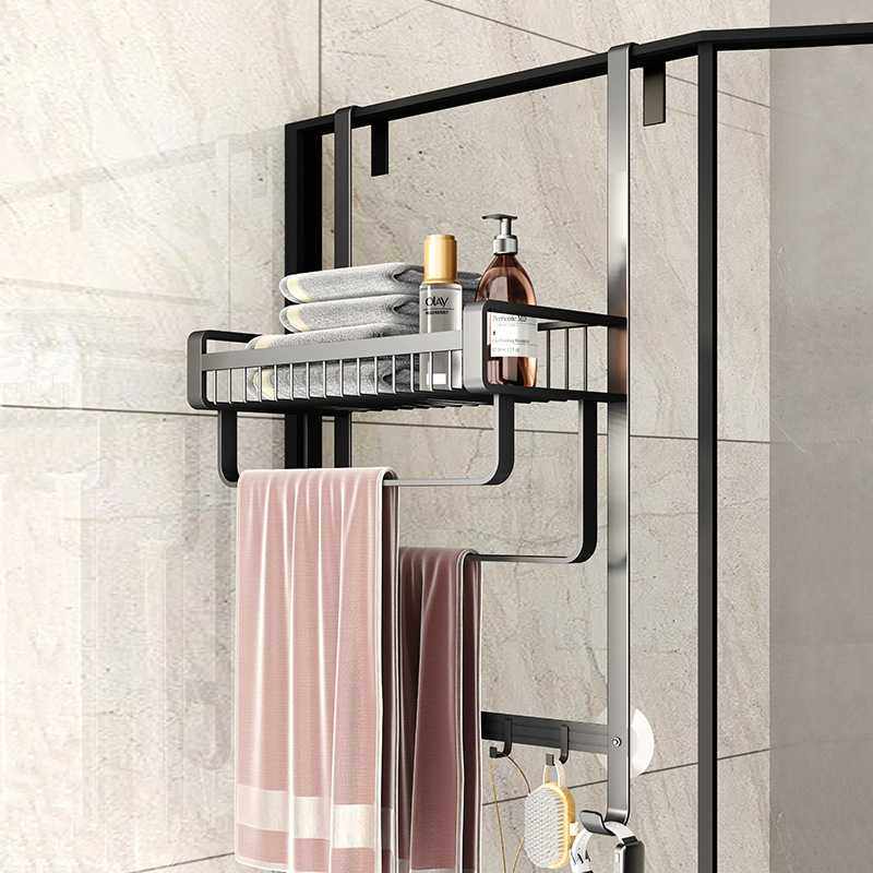 淋浴房置物架卫生间壁挂式毛巾架免打孔卫生间收纳架浴室挂篮挂钩
