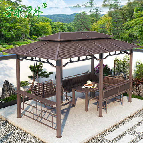 户外凉亭超大号镀锌顶遮阳棚室外多功能凉亭秋千庭院别墅亭子