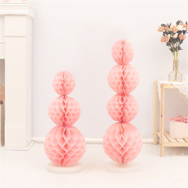 38妇女节粉色蜂窝球灯笼立柱商场珠宝店铺女神节日活动布置装饰