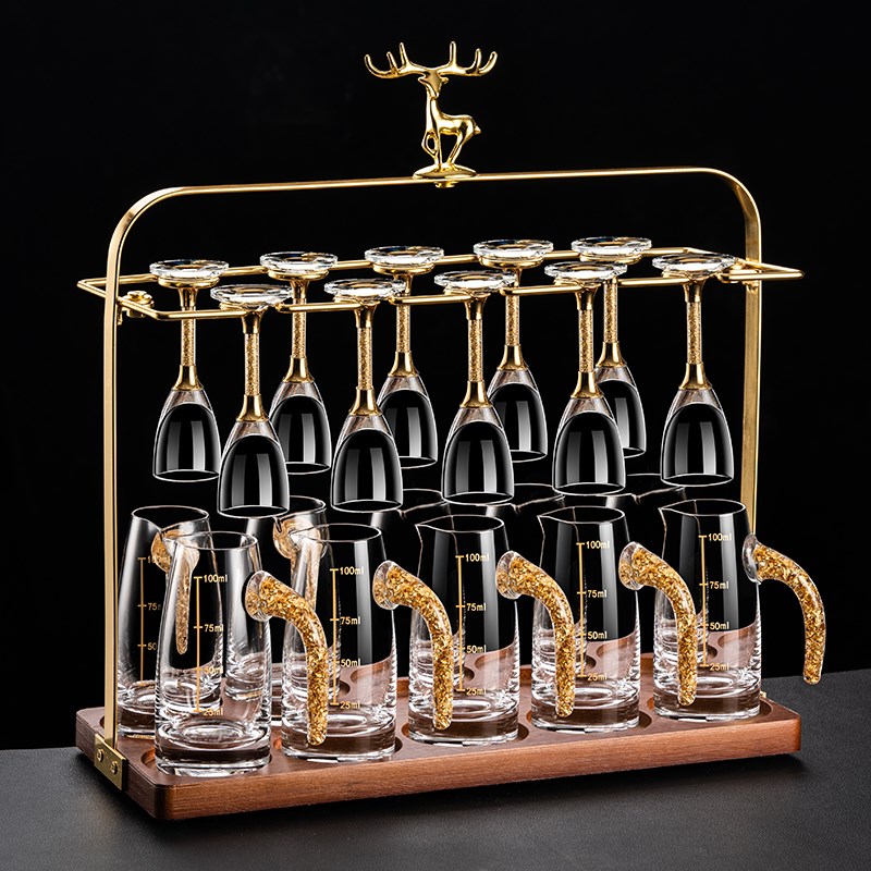 金箔白酒杯套装轻奢分酒器水晶玻璃小酒杯一口杯家用高端酒具