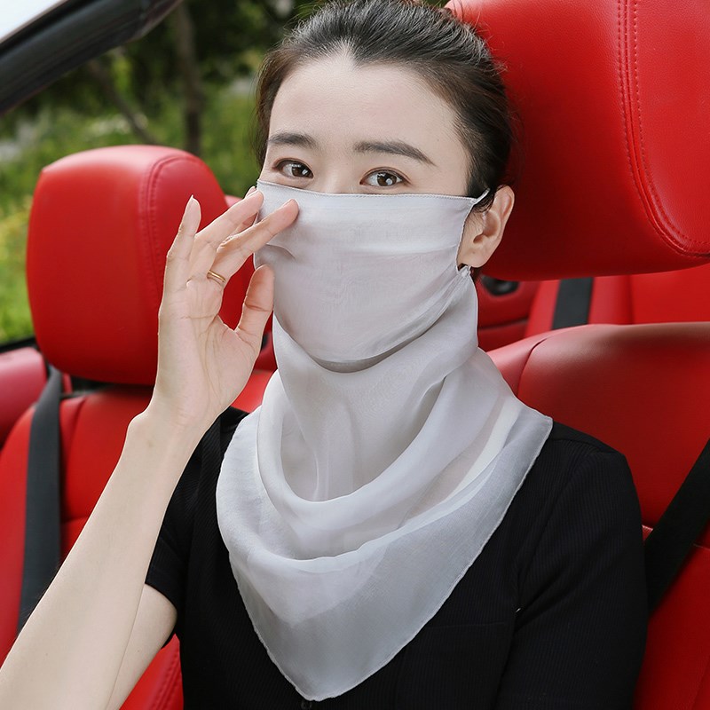 桑蚕丝遮阳面罩女神夏护颈薄款骑车透气真丝口罩防晒面纱遮脸围巾