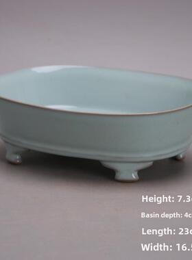 宋儒窑青瓷开件四脚水仙盆笔洗彷古瓷器彷古收藏覆古家居陈设