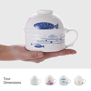 小碗粥碗陶瓷饭碗汤碗蒸蛋盅家用微波炉碗 儿童小碗卡通带盖碗分装