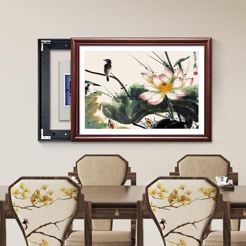 齐白石荷花国画家用电表箱遮盖装饰画餐厅电闸配电箱遮挡挂画实木