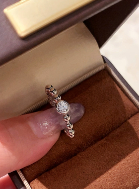 S925纯银镀厚金经典泡泡钻戒指圆珠单钻小众高级感精致叠戴钻戒女