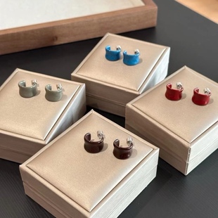 源 波尔多红珐琅小耳圈多巴胺小众简约女百搭925银针小众耳钉