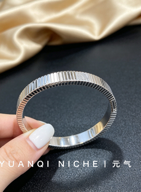 重工精工CNC罗缎螺丝一字手镯S925纯银镀真金轻奢高级感小众设计