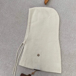 就一件! L~P100纯羊绒米色针织一体连帽围脖秋冬百搭保暖毛线帽子