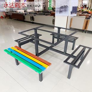 定制户外餐连体桌椅工 学校工厂工JLR地员堂防腐木连体餐食桌椅组